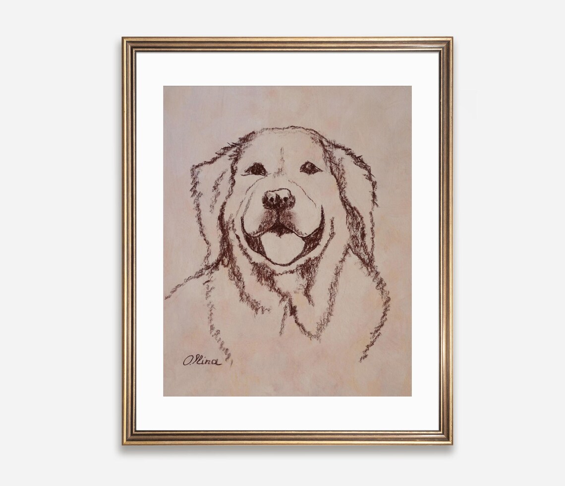 Golden Retriever Dog Face Sketch Poster Warm Sepia Pet Portrait - Image 2
