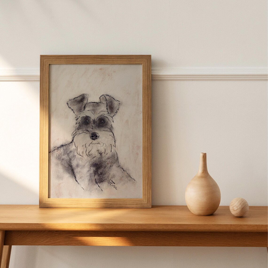 Young Schnauzer Puppy With Soulful Charcoal Portrait Art Poster - Image 2