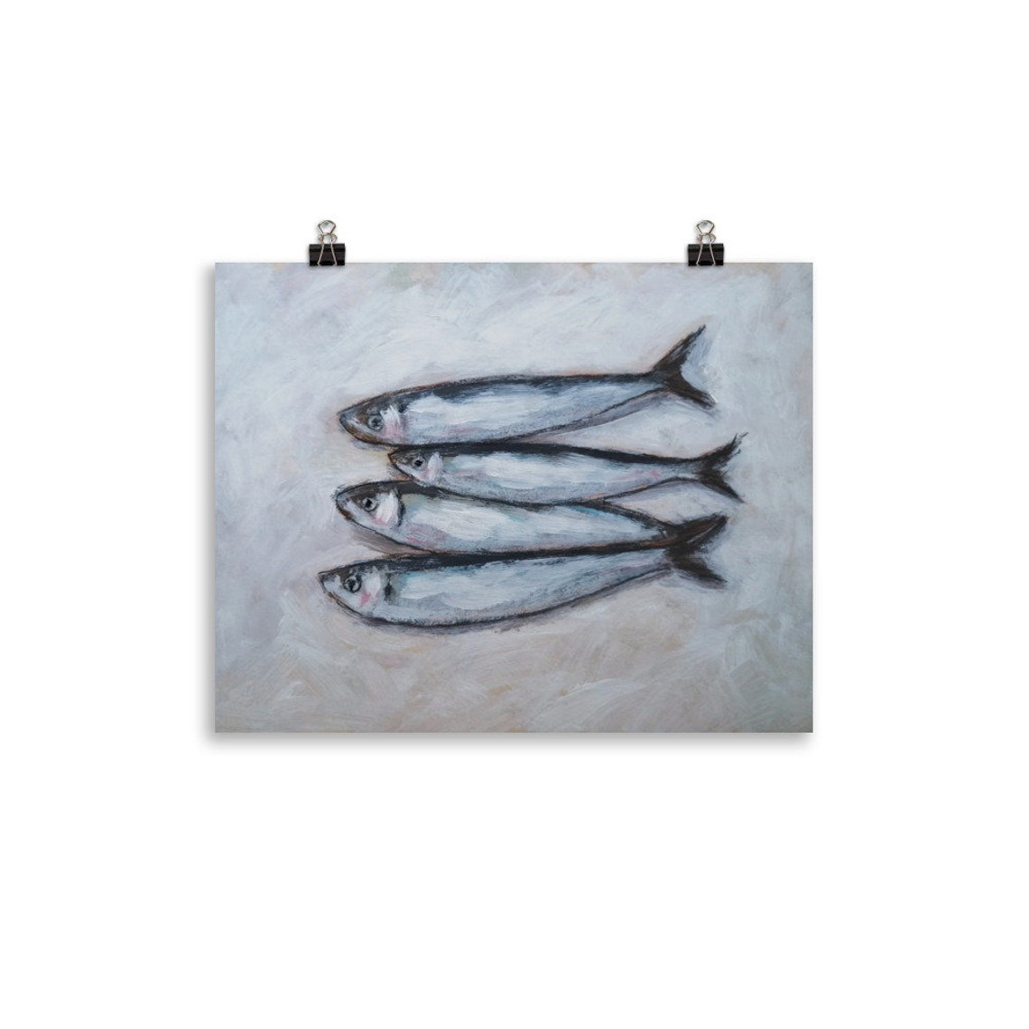Four Sardines Swimming in a Row Contemporary Fish Art Poster - Image 3