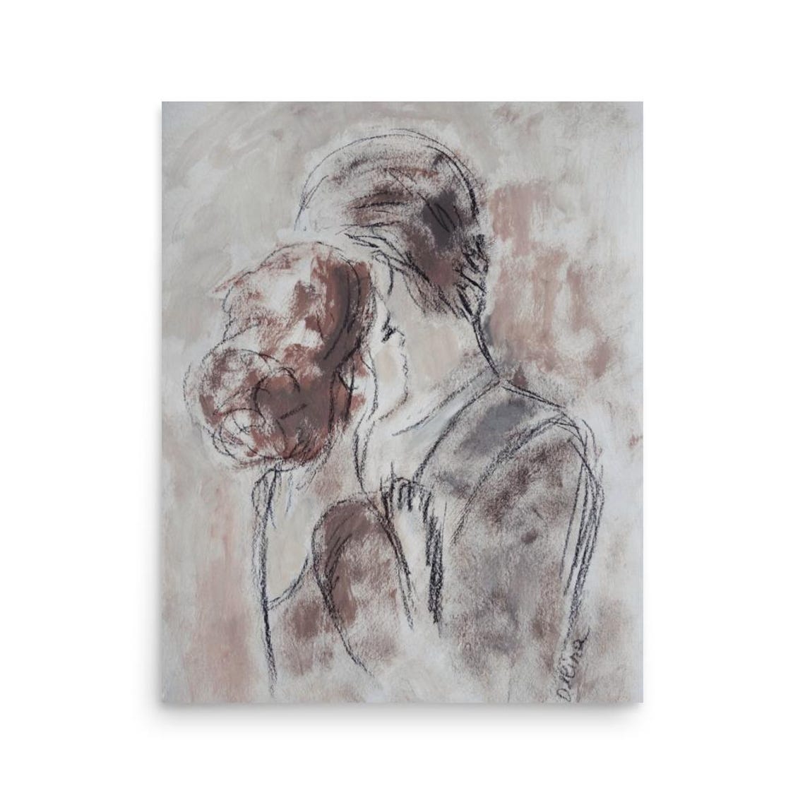 Couple Art Print Romantic Couple Portrait Poster In Neutral Colours Unframed - Image 3