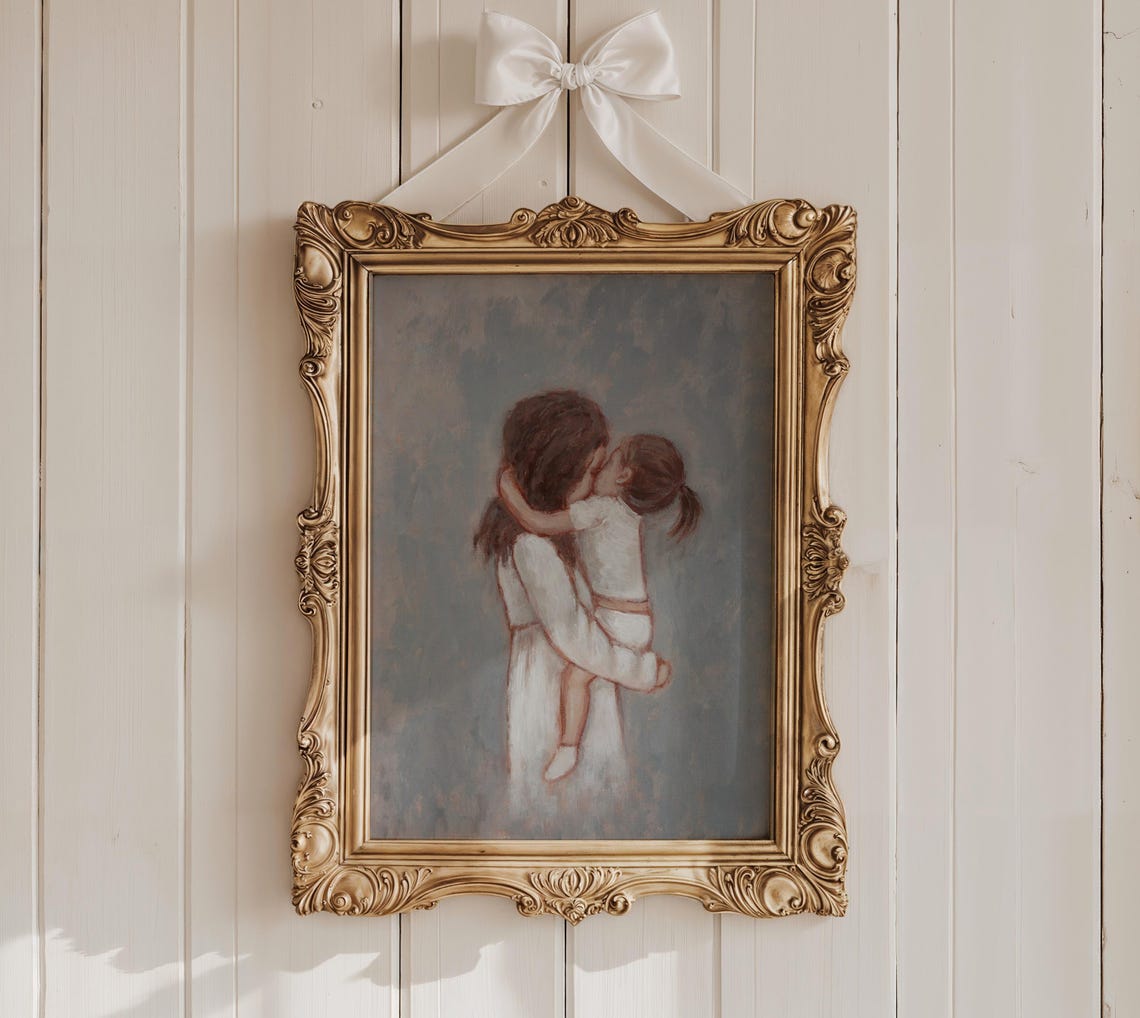 A Mother and Daughter Sharing a Sweet Kiss Embrace Art Poster - Image 2