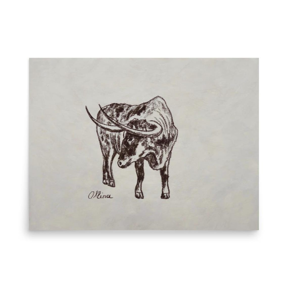 Longhorn Bull Ink Sketch Poster Minimal Western Farmhouse Artwork - Image 3