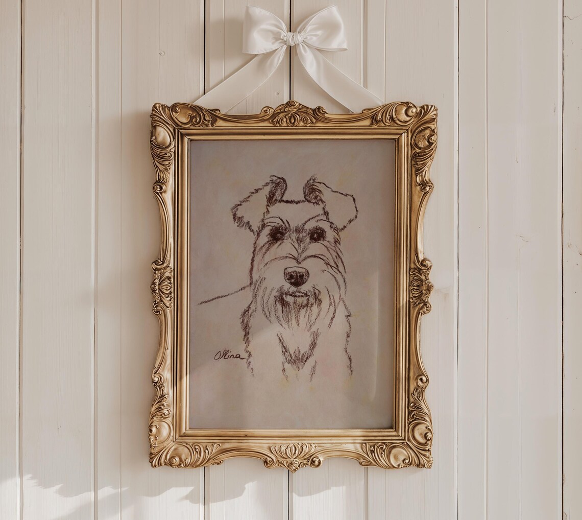 Scruffy Dog Portrait Ink Sketch Poster Minimalist Pet Artwork