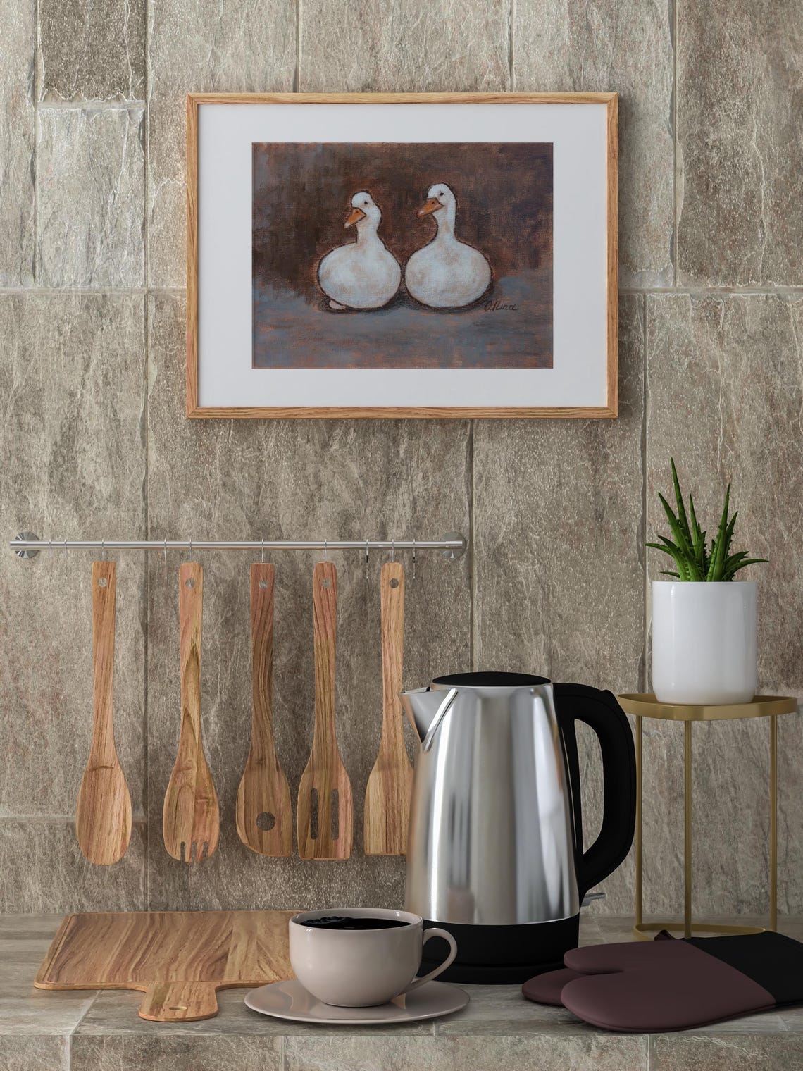 Pair of Plump White Ducks Facing Each Other Farmhouse Art Poster - Image 2