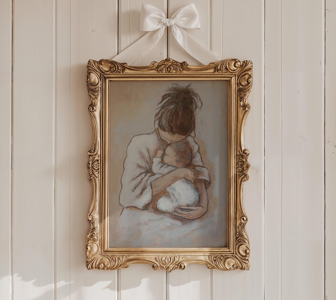 Mother And Child Print Gift For New Mom And Baby Painting Gift For Daughter Nursery Wall Decor Motherhood Art Poster Unframed - Image 2