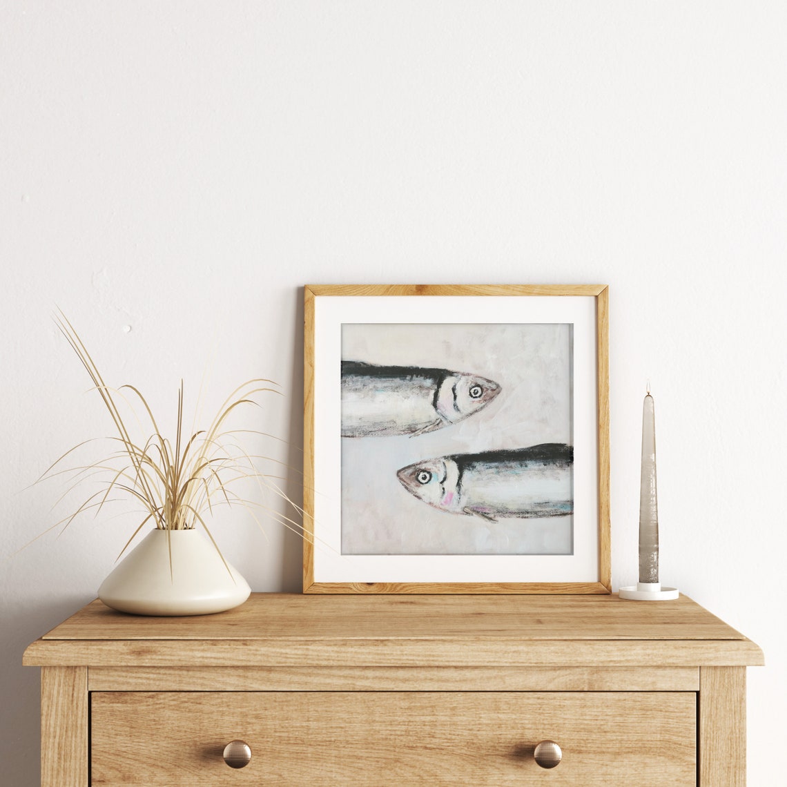 Two Silver Sardines Facing Each Other Minimalist Fish Art Poster - Image 3