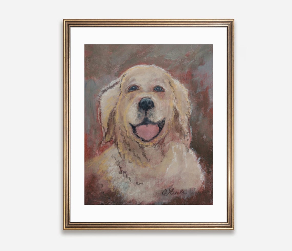 Happy Golden Retriever Portrait Painting Poster With Joyful Smile