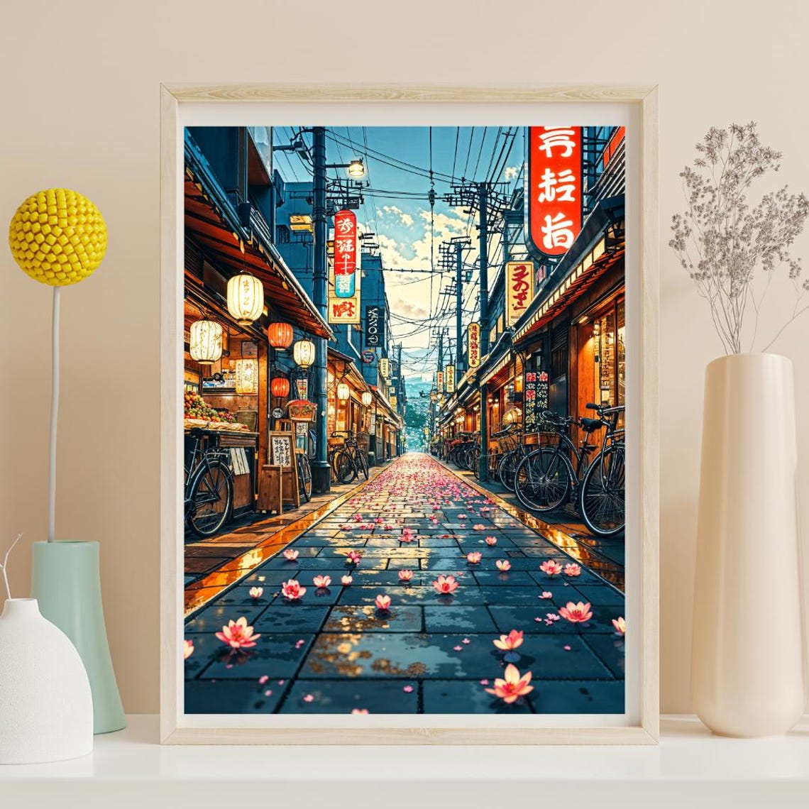 Tokyo Japan Cherry Blossom Street Day Scene Anime Decor Wall Art