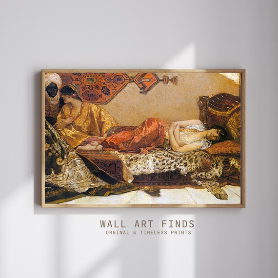 Orientalist Odalisque On Leopard Skin Divan Vintage Harem Painting Poster