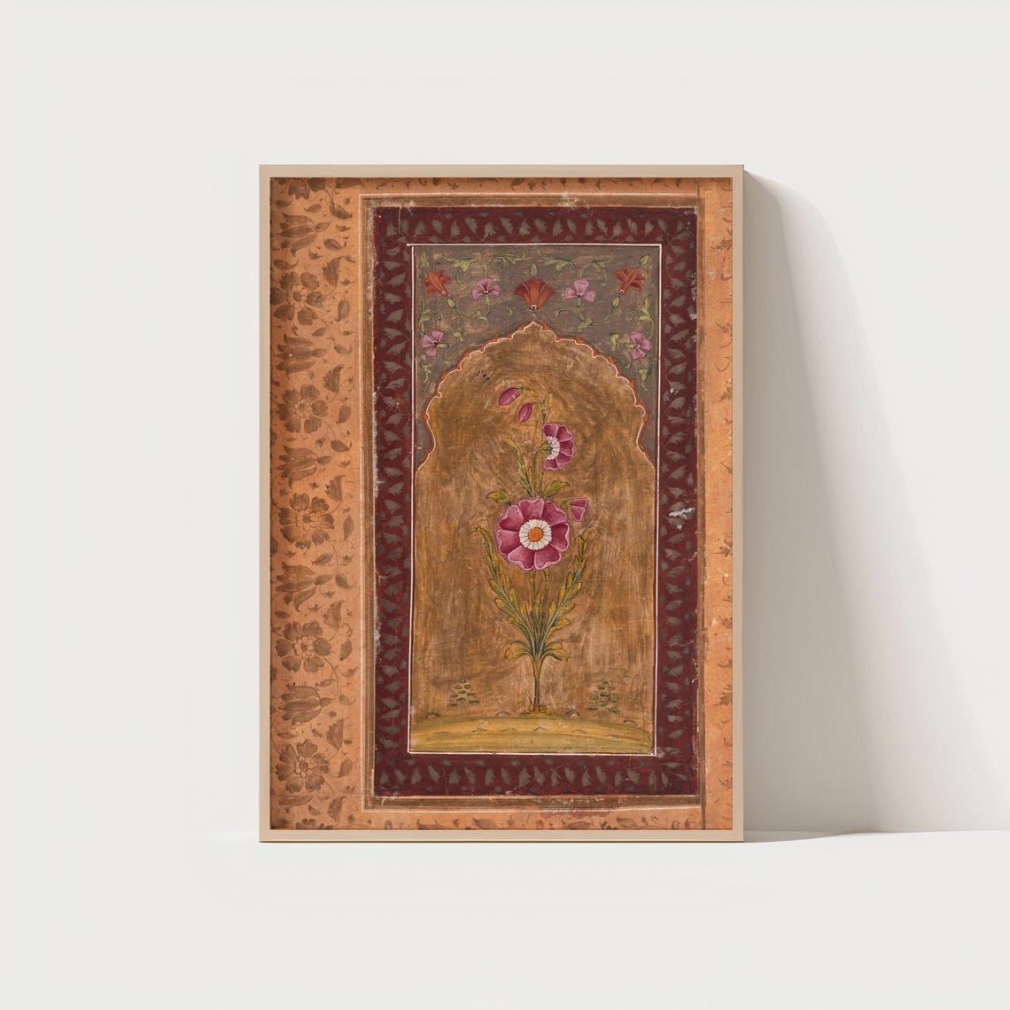 Traditional Mughal Floral Manuscript Vintage Botanical Art Poster