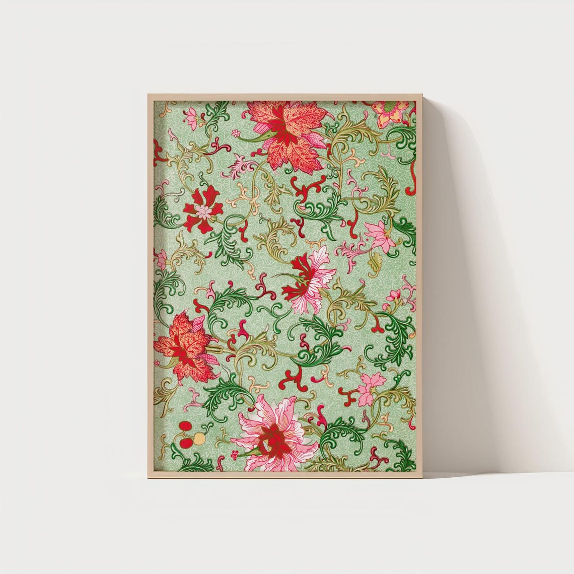 Chinese Floral Botanical Pattern Vintage Oriental Peony Art Poster