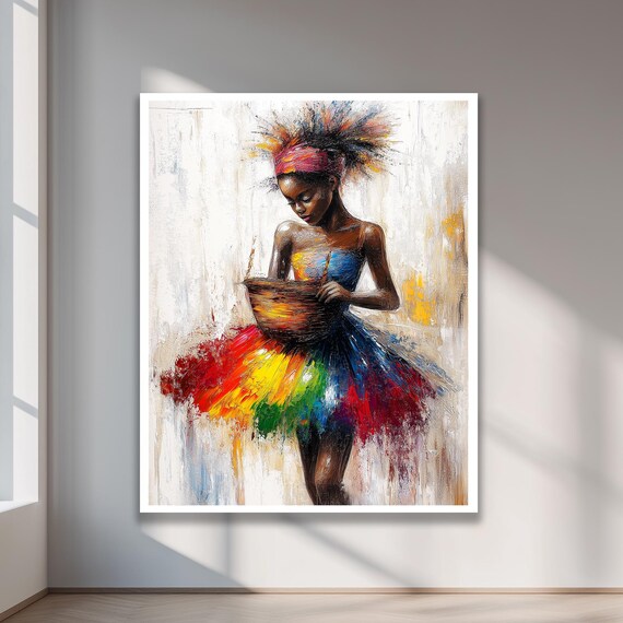 Colorful Ballerina Canvas Wall Art Abstract African Girl Painting Decor For Living Room Office Home