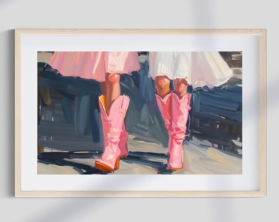 Pink Cowboy Boots Western Girls Coquette Room Decor Art Poster