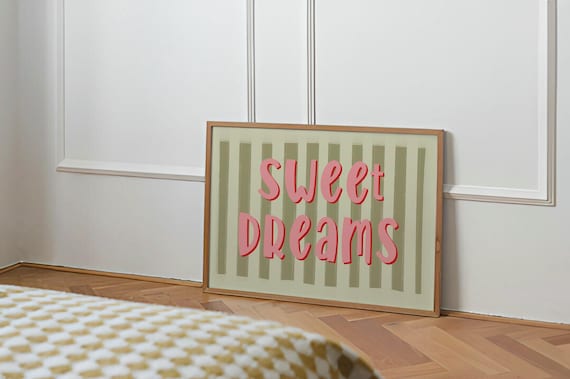Sweet Dreams Pink Retro Lettering Poster Green Striped Background