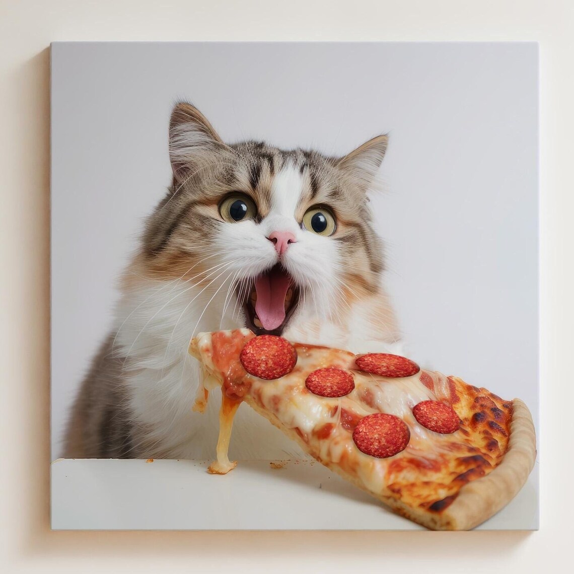Cat Funny Animal Eating Pizza, Kitchen Food Gift