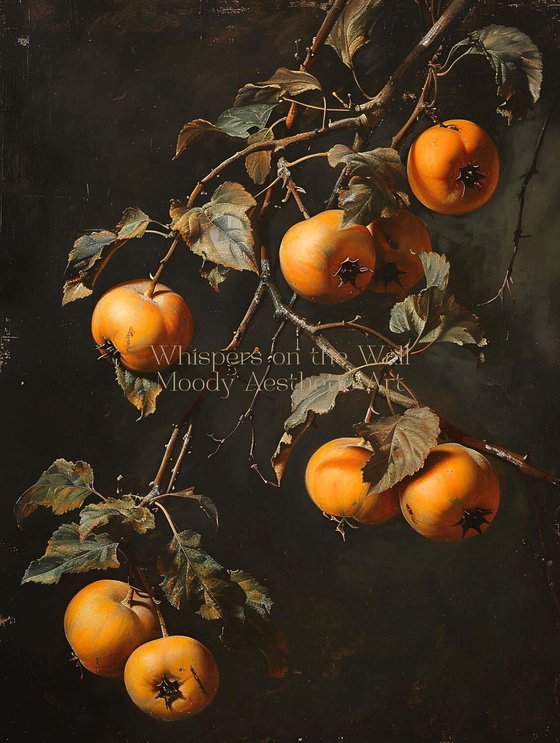 Persimmons Art Print Kitchen Wall Art Moody Vintage Still Life Painting Fruit Art - Image 5