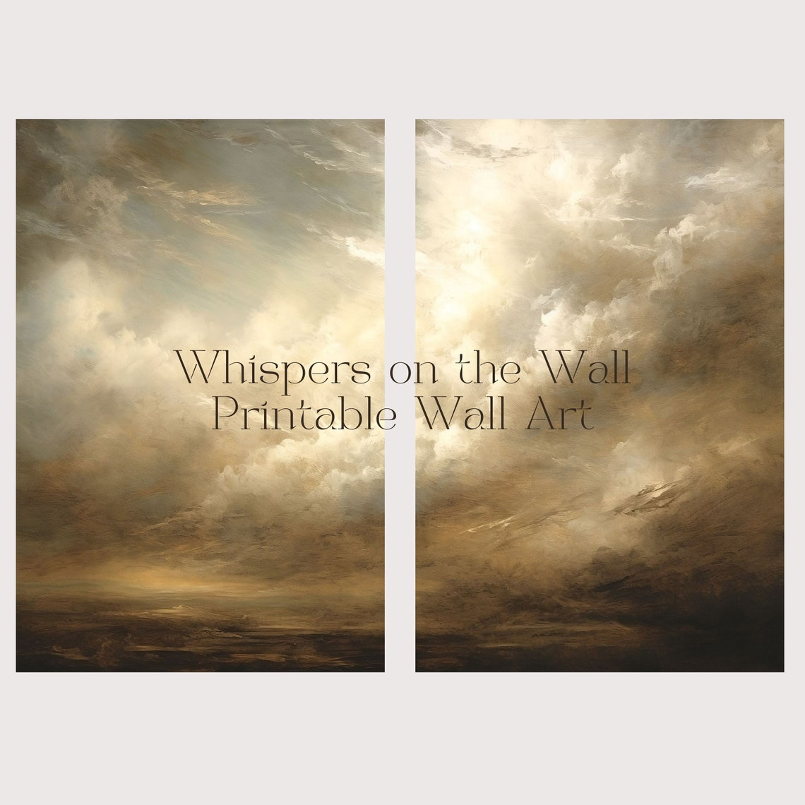 Moody Cloud Painting Set of Two Vintage Neutral Sky Wall Poster - Image 5