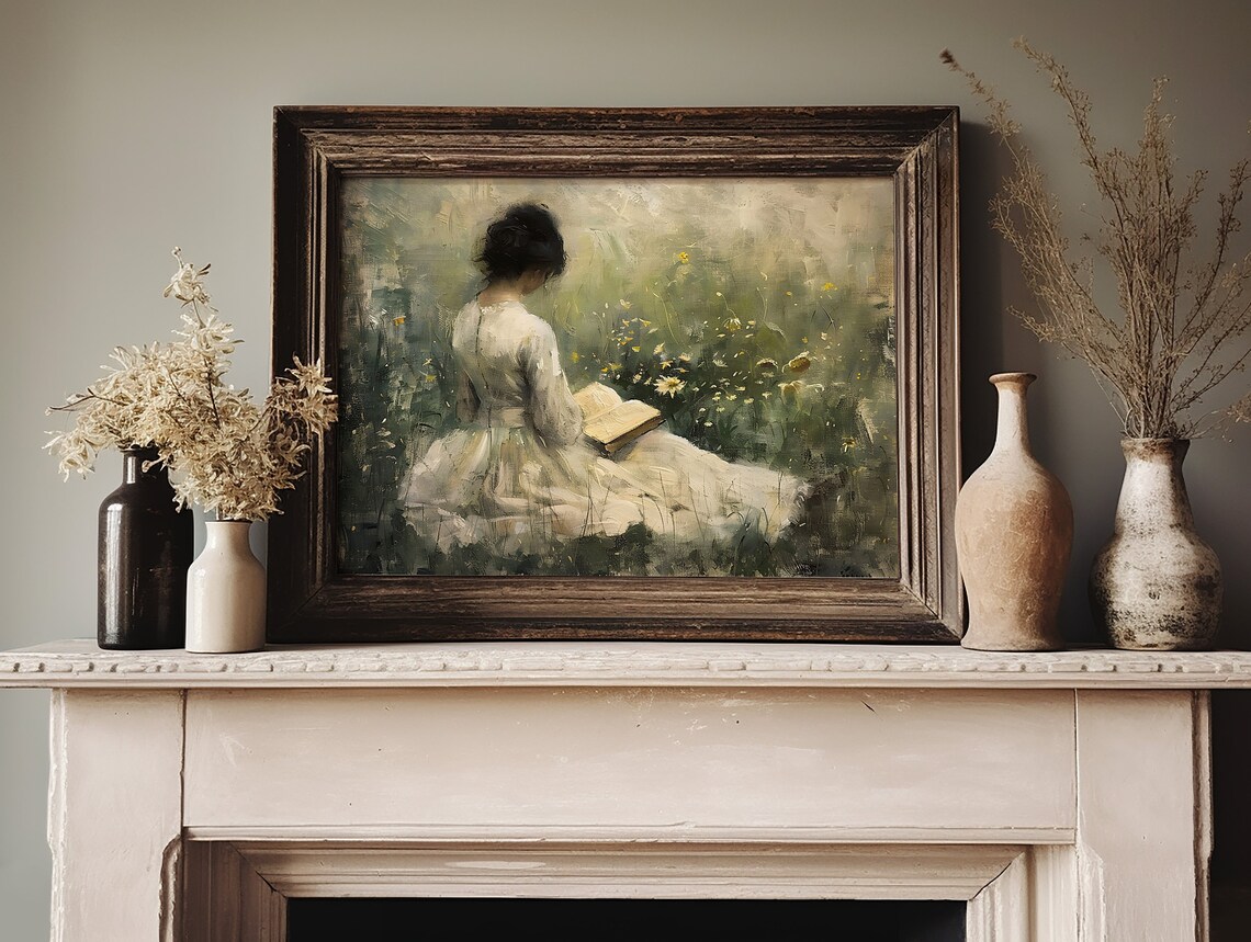 Victorian Woman Reading Art Print, Light Academia - Image 2