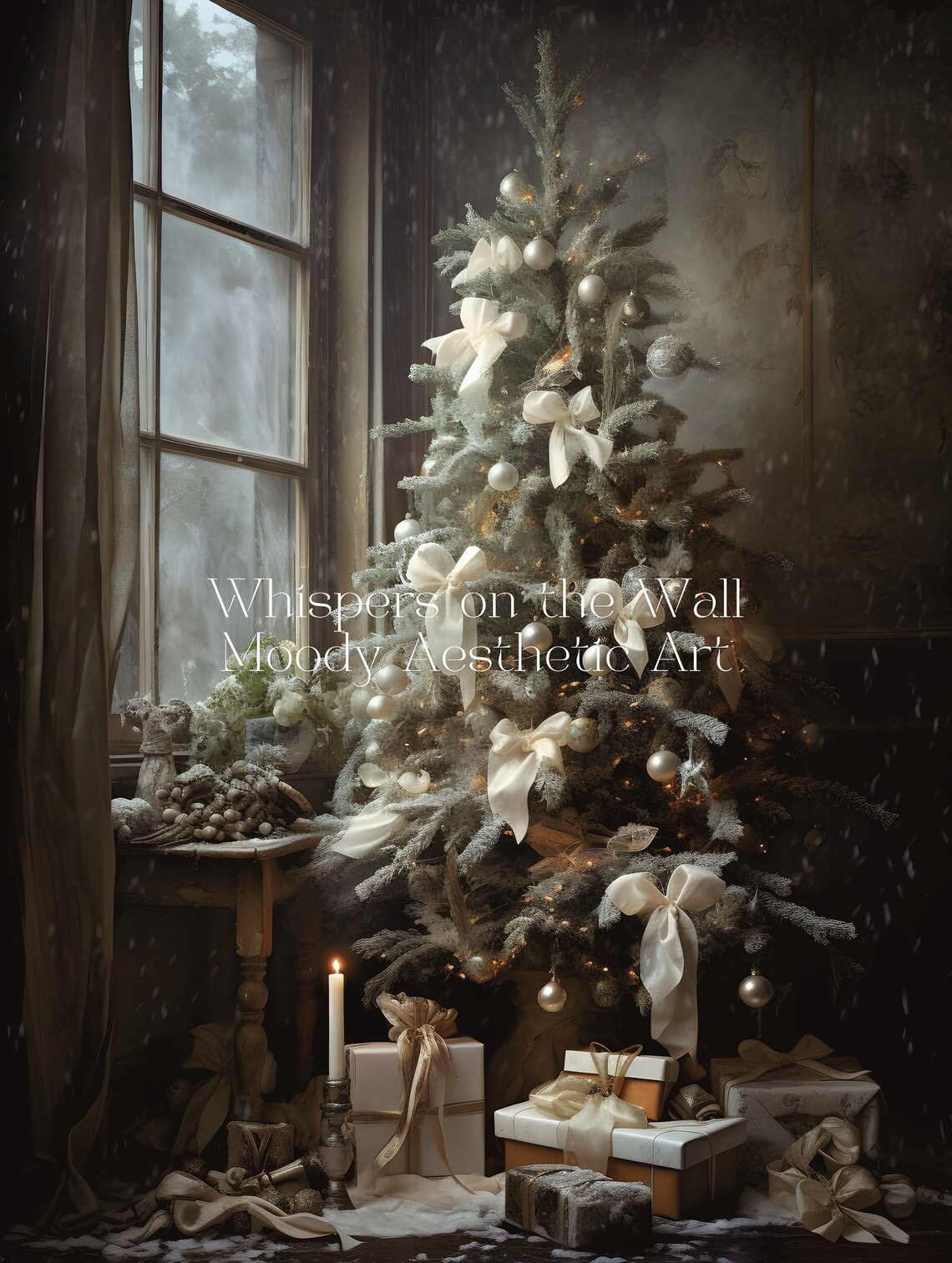 Vintage Christmas Tree Art Print, Moody Cottagecore - Image 4