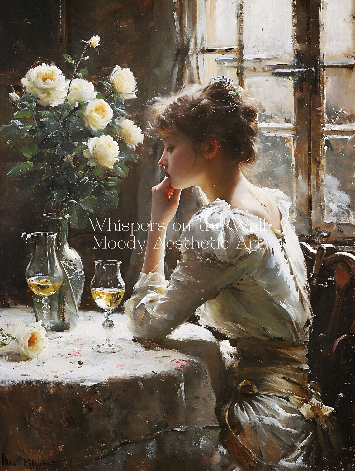Woman With Wine Art Print Vintage Victorian Decor Wine Lover Gift Second Thoughts Valentines Moody Wall Art - Image 5