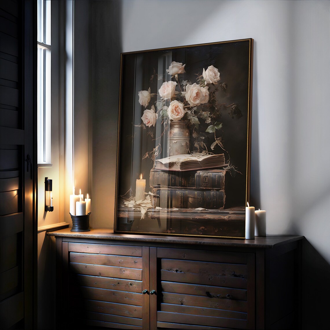 Dark Academia Reading Morning Coffee and Book Moody Still Life Wall Poster - Image 3