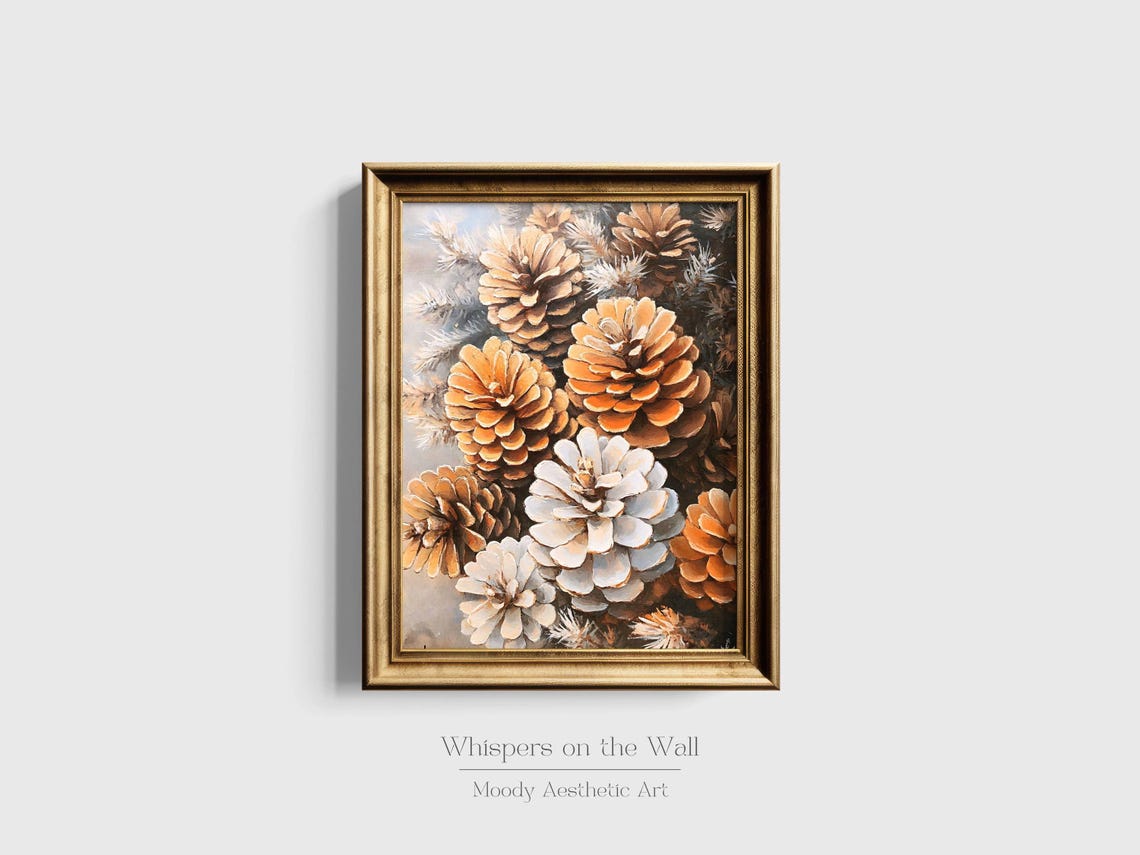 Vintage Pinecones In Snowy Evergreen Boughs Rustic Holiday Poster - Image 6