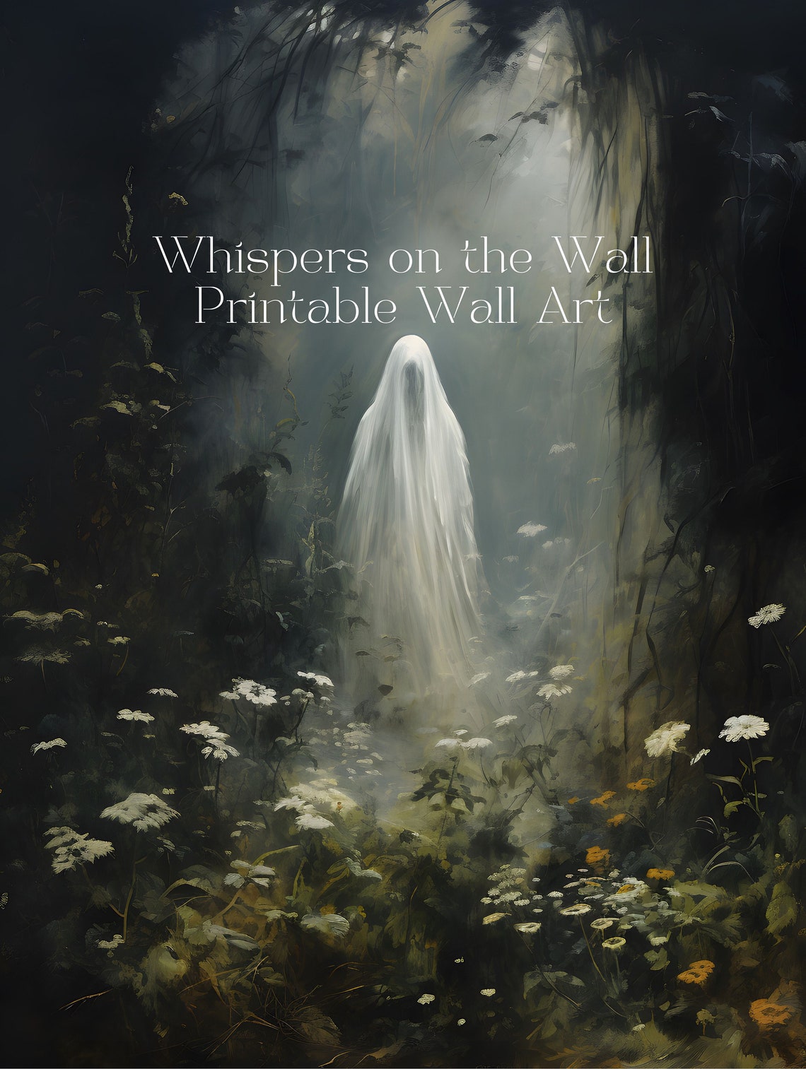 Spooky Sheet Ghost Misty Forest Dark Moody Halloween Wall Poster - Image 4