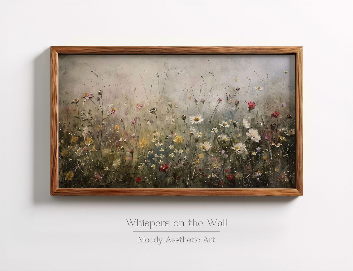 Wildflower Meadow Vintage Oil Painting Moody Landscape Art Poster - Image 3