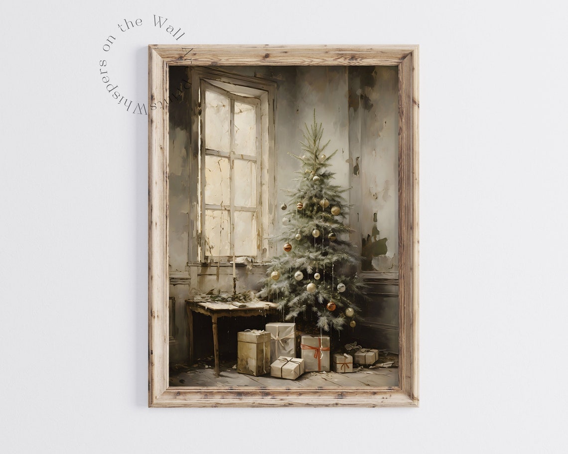 Rustic Christmas Tree by Window Vintage Moody Holiday Wall Poster - Image 2