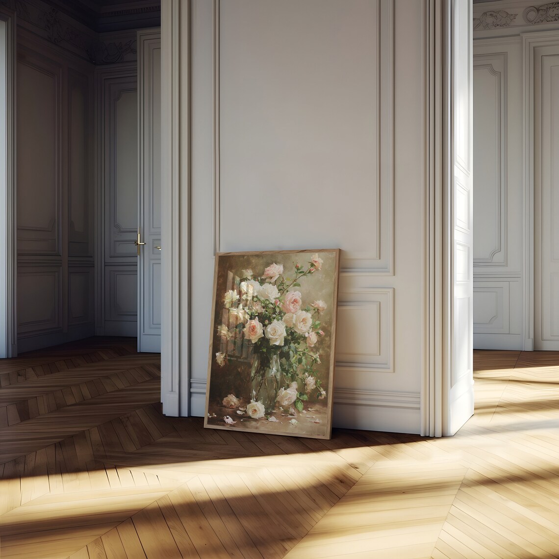 Moody Roses Painting, Muted Spring Floral Art - Image 3