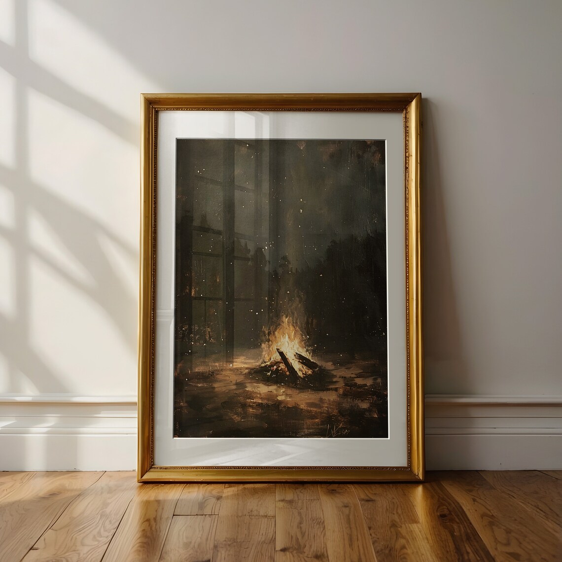 Fall Campfire Art Print, Autumn Wilderness Cabin Decor - Image 2