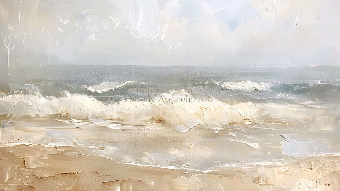 Calm Soft Neutral Beach Waves Minimalist Coastal Painting Poster - Image 5
