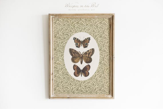 Vintage Butterfly Wall Art Moody Cottagecore Decor Grandma Art Print Moth Wall Art Butterfly