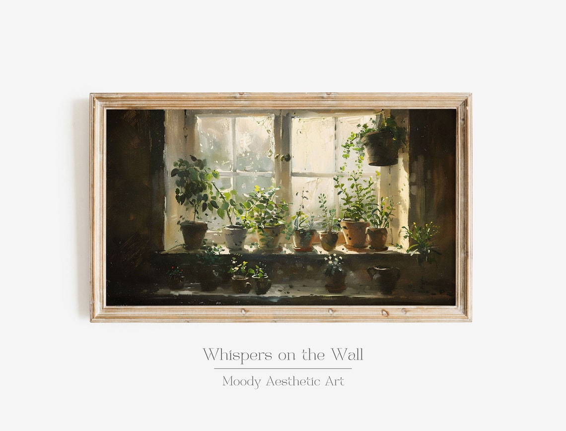Sunny Windowsill Houseplants Botanical Still Life Painting Poster