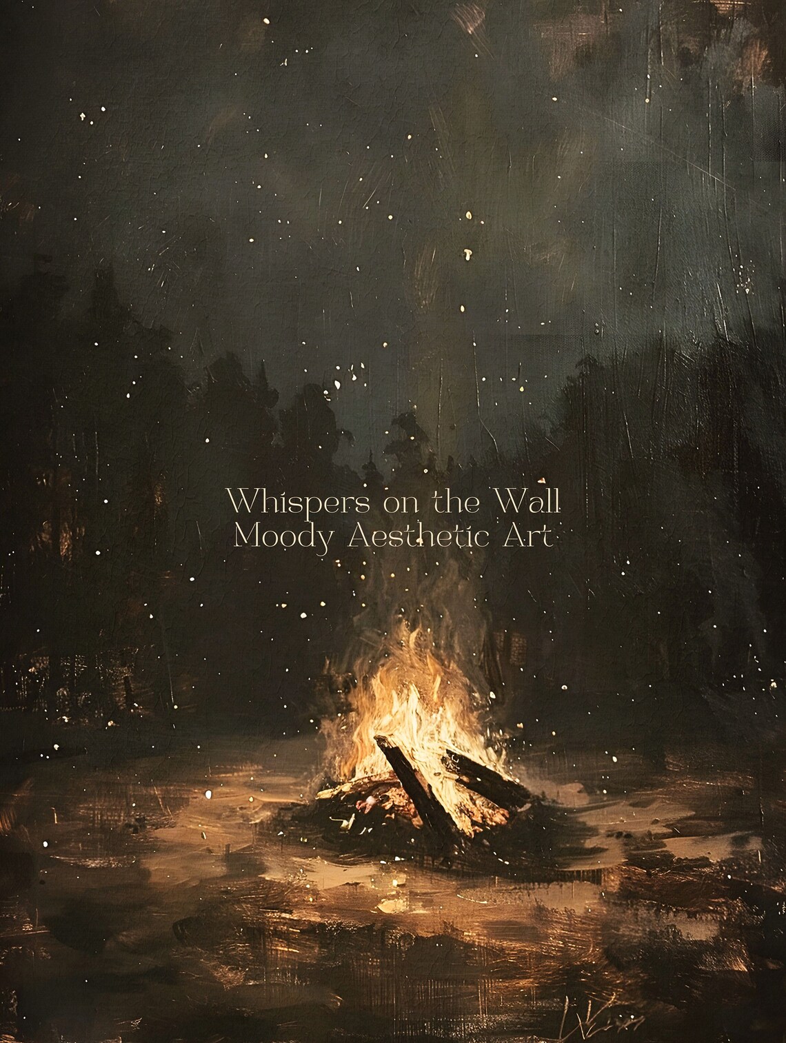 Fall Campfire Art Print, Autumn Wilderness Cabin Decor - Image 5