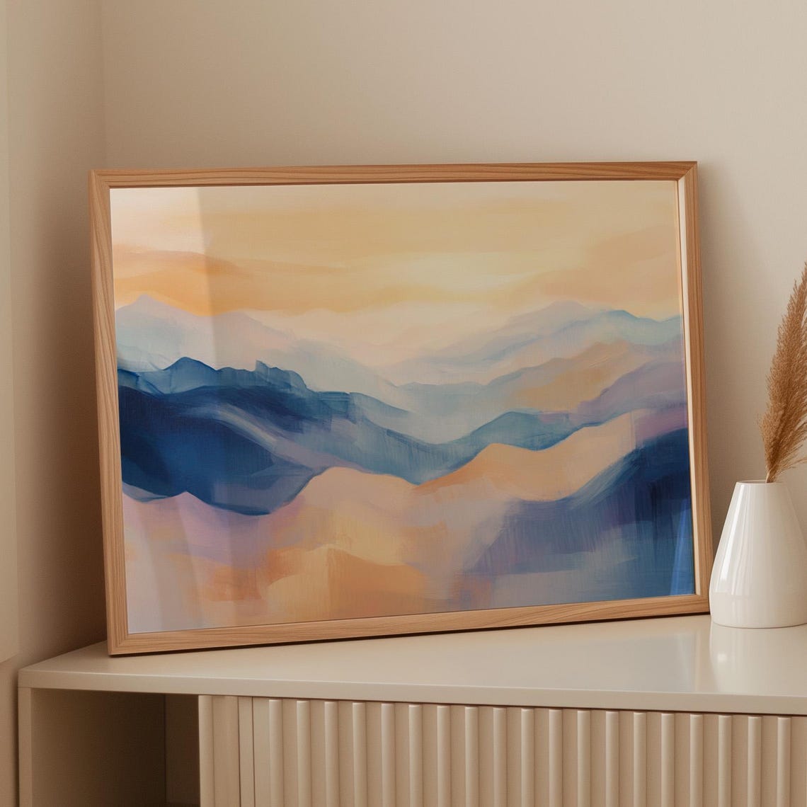 Serene Abstract Mountain Landscape Soft Blue And Peach Tones Minimalist Nature Wall Art For Modern And Calm Decor - Image 5