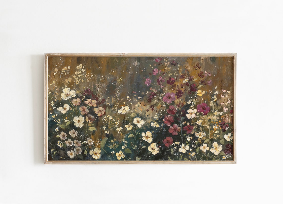Fall Frame Tv Art Floral Spring Wildflowers Moody Decor