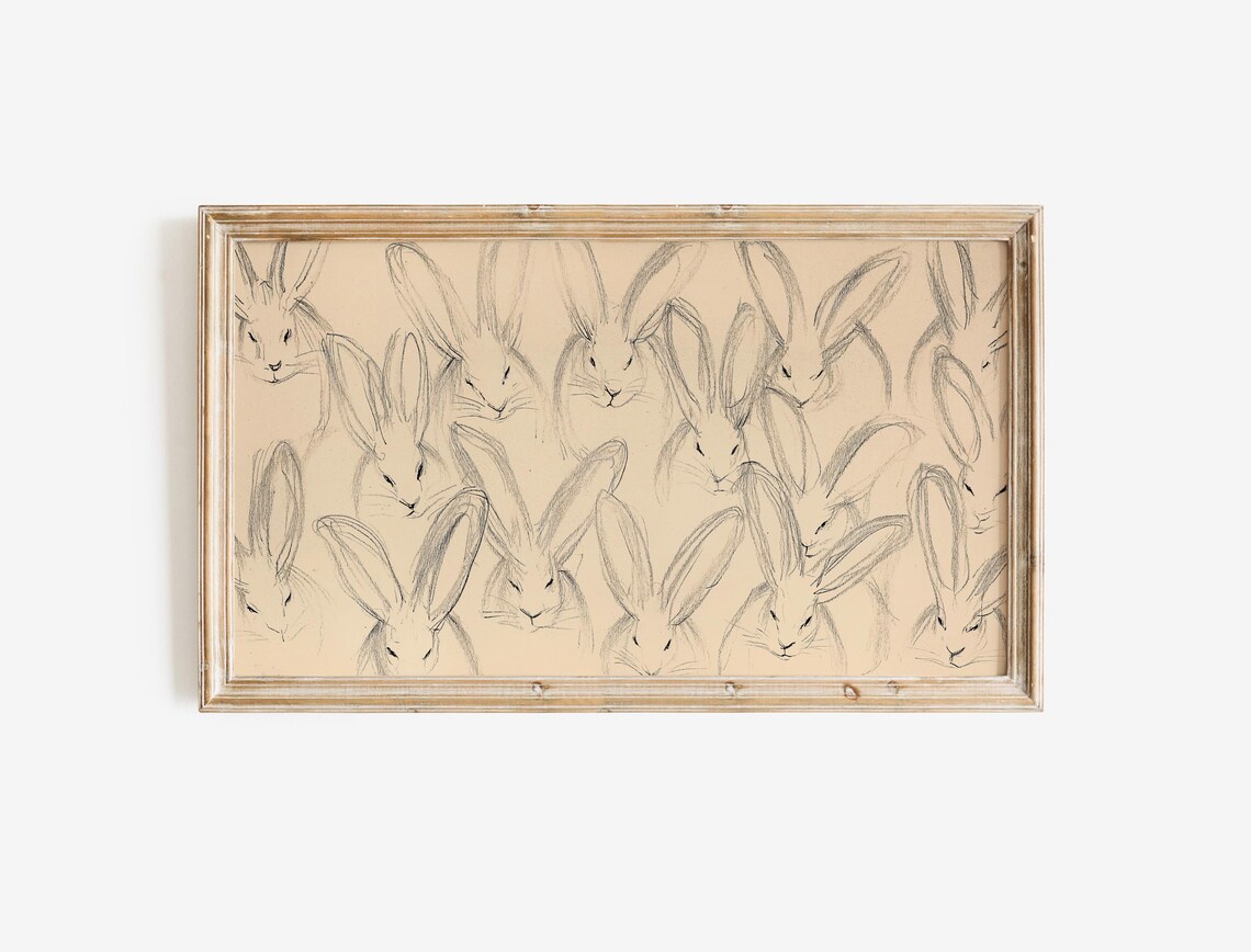 Bunnies Sketch Abstract Textured Rabbits Art Print - Image 4