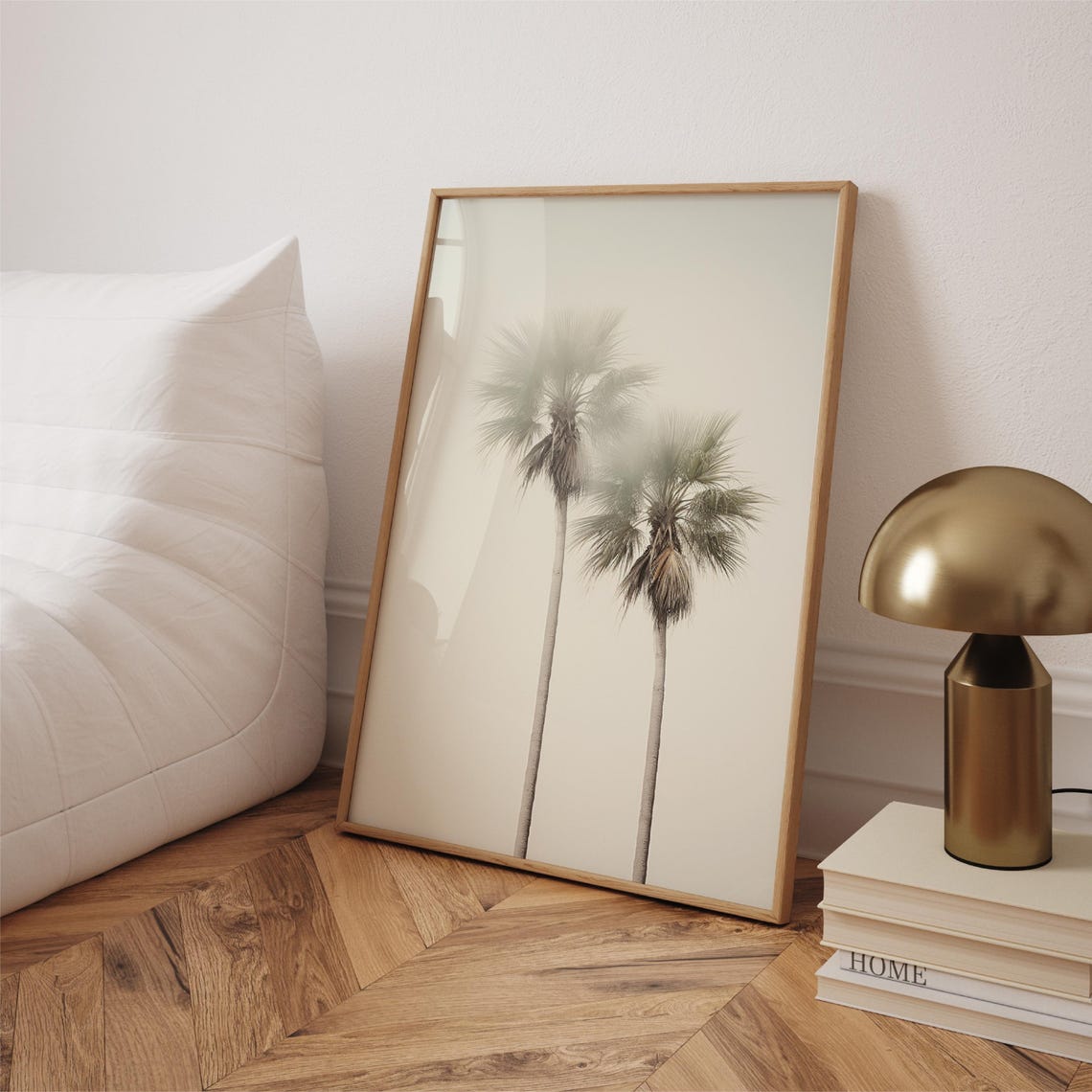 Tall Palm Trees Minimalist Beige Photo Coastal Boho Wall Art