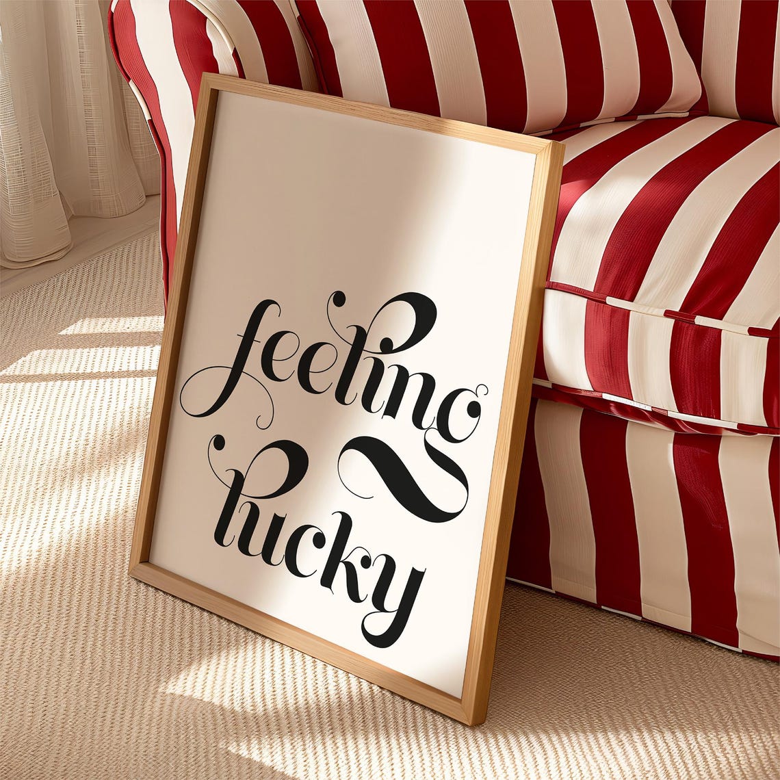 Feeling Lucky Elegant Script Typography Motivational Wall Art