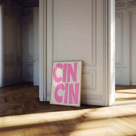 Cin Cin Cheers Bold Pink Typography Poster for Bar Cart Decor