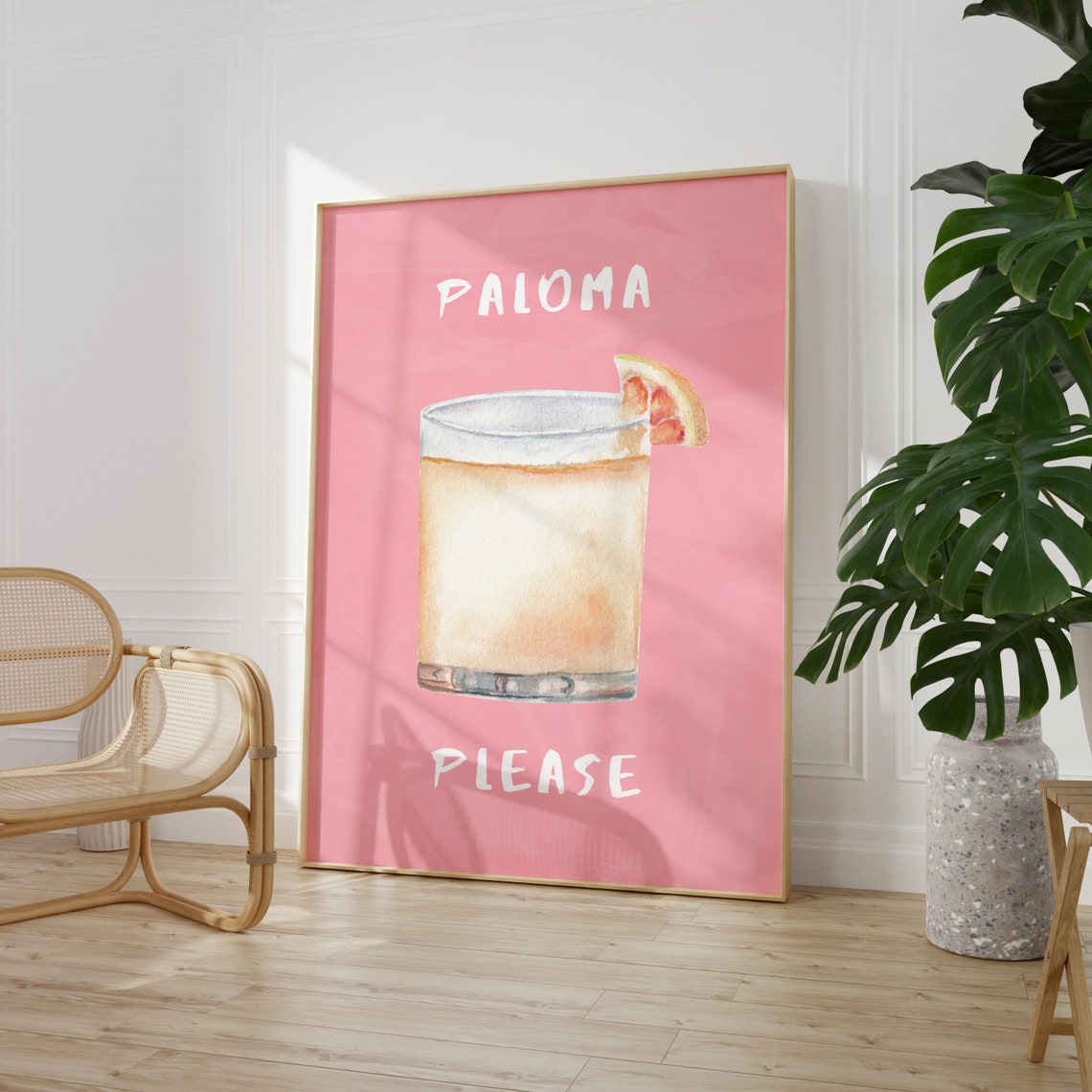 Paloma Please Pink Bar Cart Cocktail Glass Retro Home Bar Poster