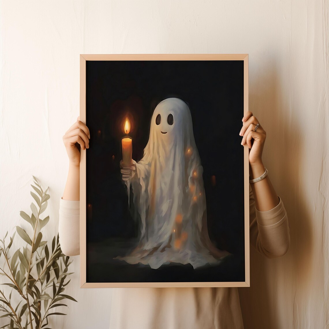 Little Ghost Holding A Candle In The Dark Cute Halloween Poster