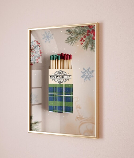 Merry Bright Christmas Matchbox Green Plaid Holiday Wall Poster