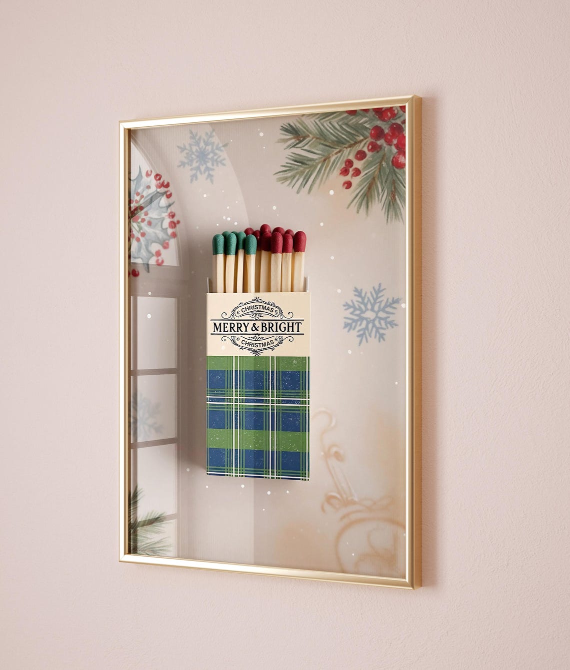 Merry Bright Christmas Matchbox Green Plaid Holiday Wall Poster