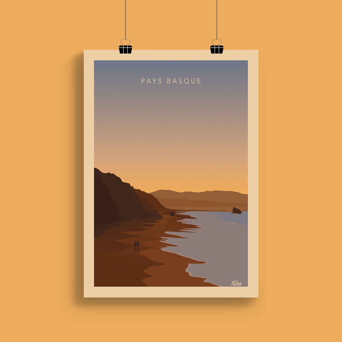 Basque Country La Corniche Sunset Beach France Retro Travel Poster - Image 2