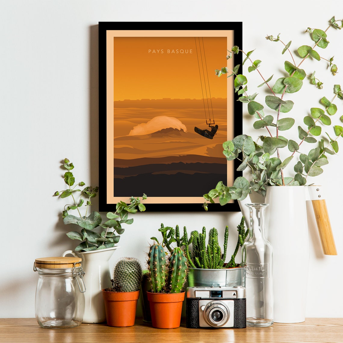 Basque Country Kitesurfer Sunset Jump Retro Surf Travel Poster - Image 3