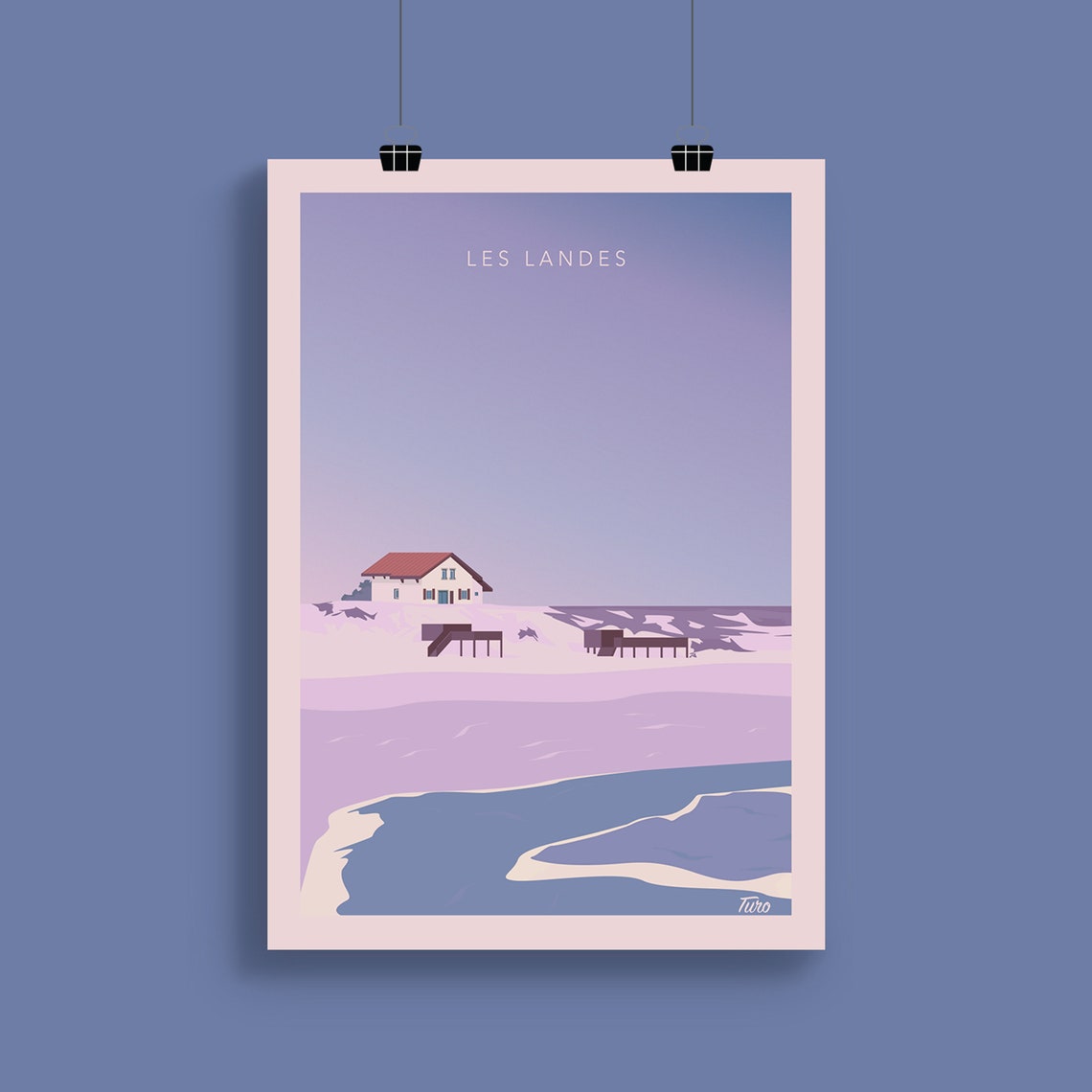 Les Landes Dune House Sunset Minimalist France Vintage Travel Poster - Image 2