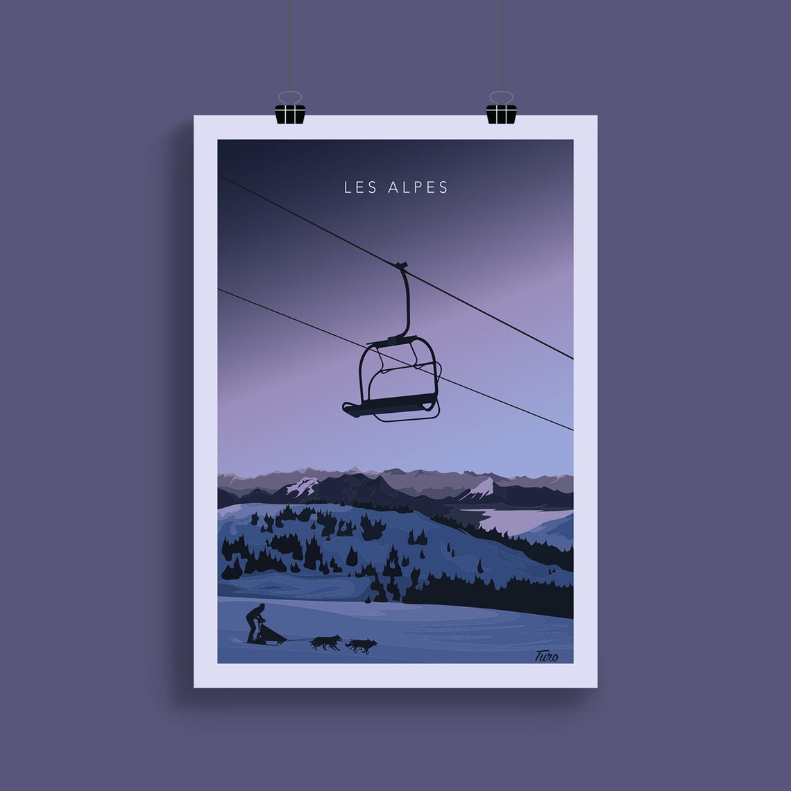The Alps Travel Poster Travel Poster Chairlift Sled Dogs Vintage Mountains Winter Sports Poster - Image 2