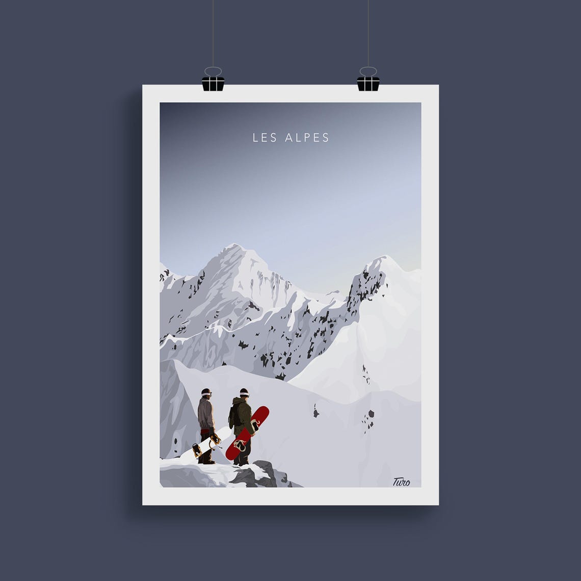Les Alpes Snowboarders Ridge Snow Peaks Winter Travel Poster - Image 2